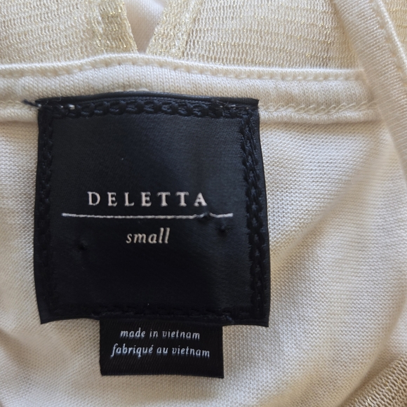 Anthropologie Deletta Staggered Gleam Tunic Halter Tank Cream Gold Mesh Sz Small - Picture 9 of 13